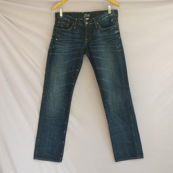 LB RILEY BOOTCUT JEANS in distressed BLUE WASH w4/27 +MEASUREMENTS - Picture 1 of 9